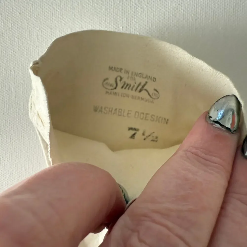50s SMITH Vintage White Washable Doeskin Mid-forearm 4 Button Gloves 7 1/2